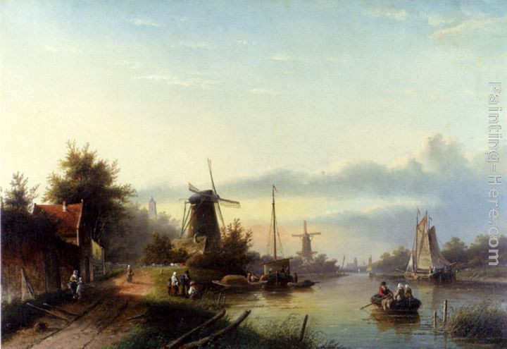 Jan Jacob Coenraad Spohler Boats On A Dutch Canal